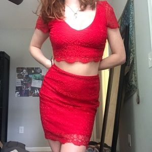 BEBE red lace 2 piece
